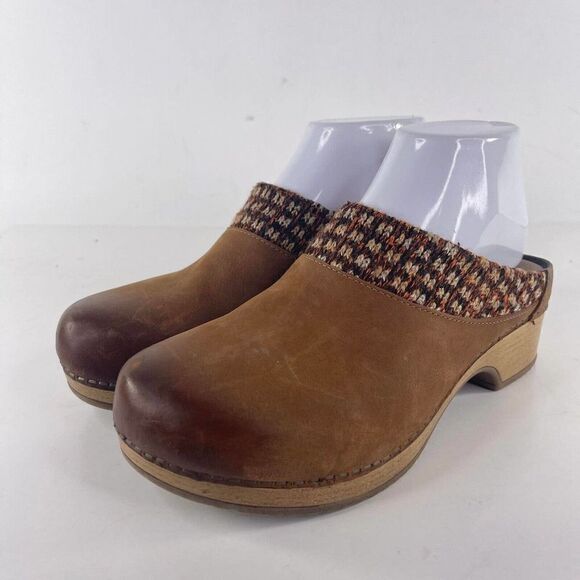 Dansko Bev Burnished Nubuck Leather Slide US 6 Brown nursing Clogs knit Mules - Picture 1 of 8